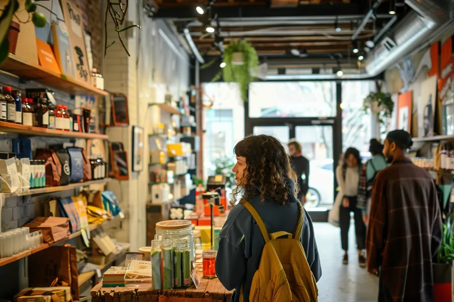Clientes en una tienda local de productos